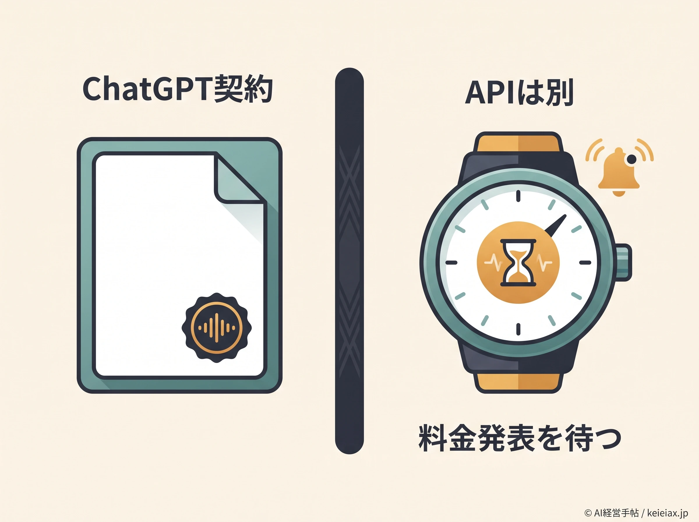 ChatGPT契約と未発表のAPI料金を分ける図