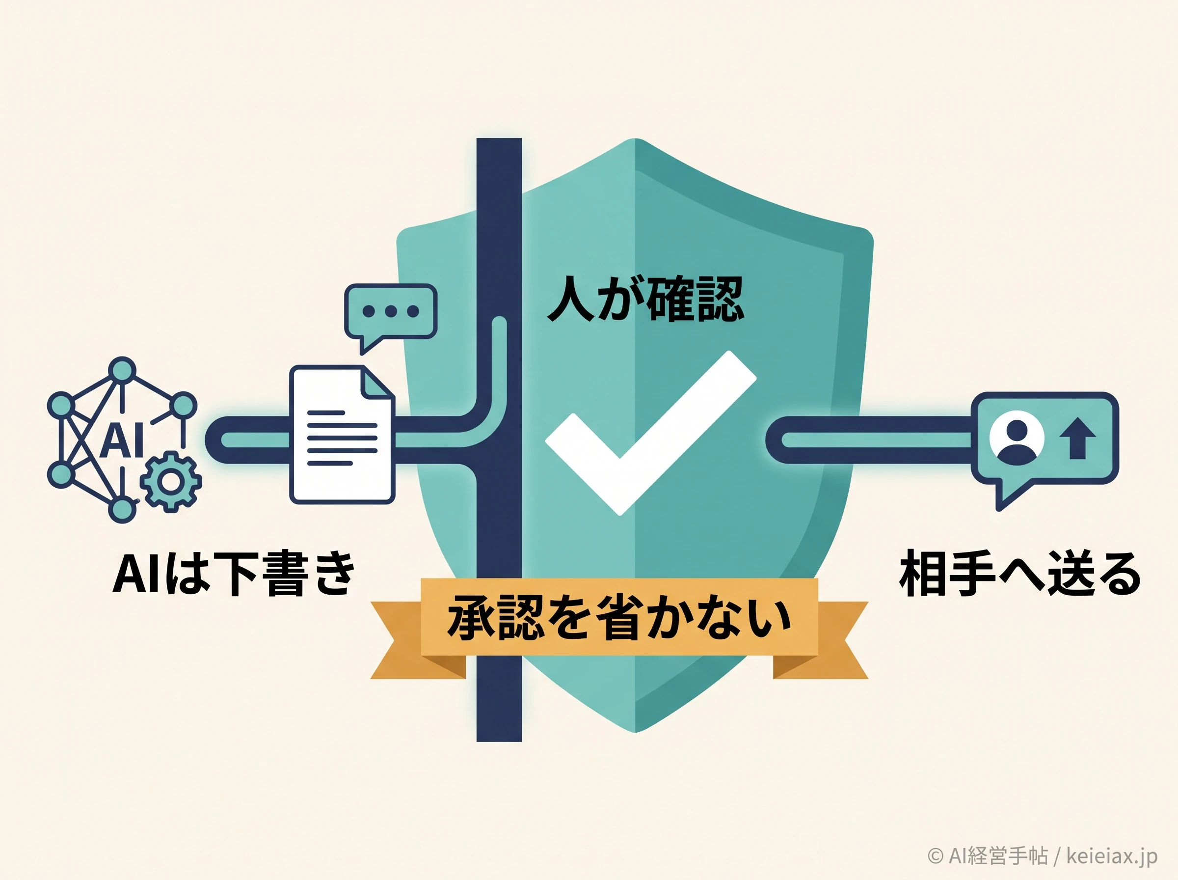 AI下書きと人の承認境界の図解