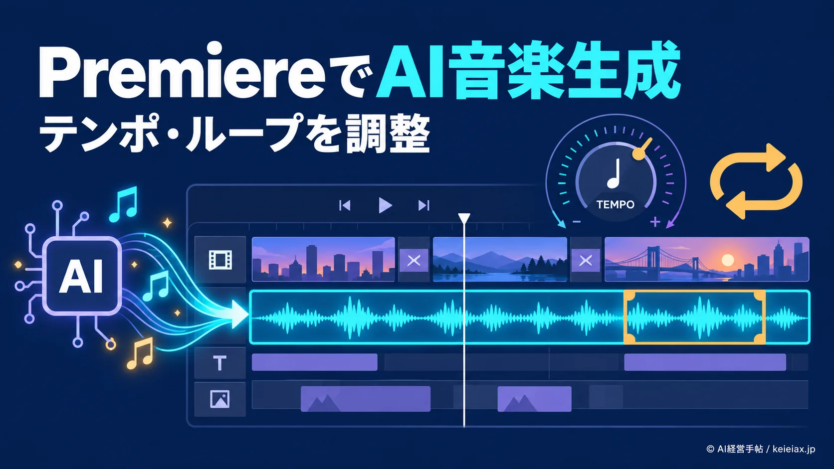 PremiereでAI音楽を生成する方法【テンポ・ループを調整してタイムラインへ追加】