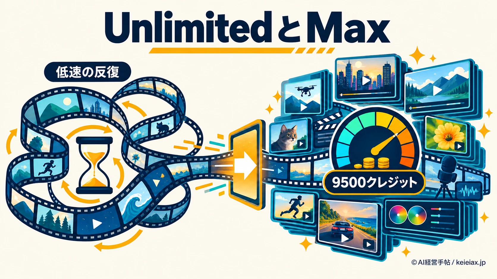 Runway UnlimitedとMaxの違い【無制限の低速生成から9500クレジットへ】